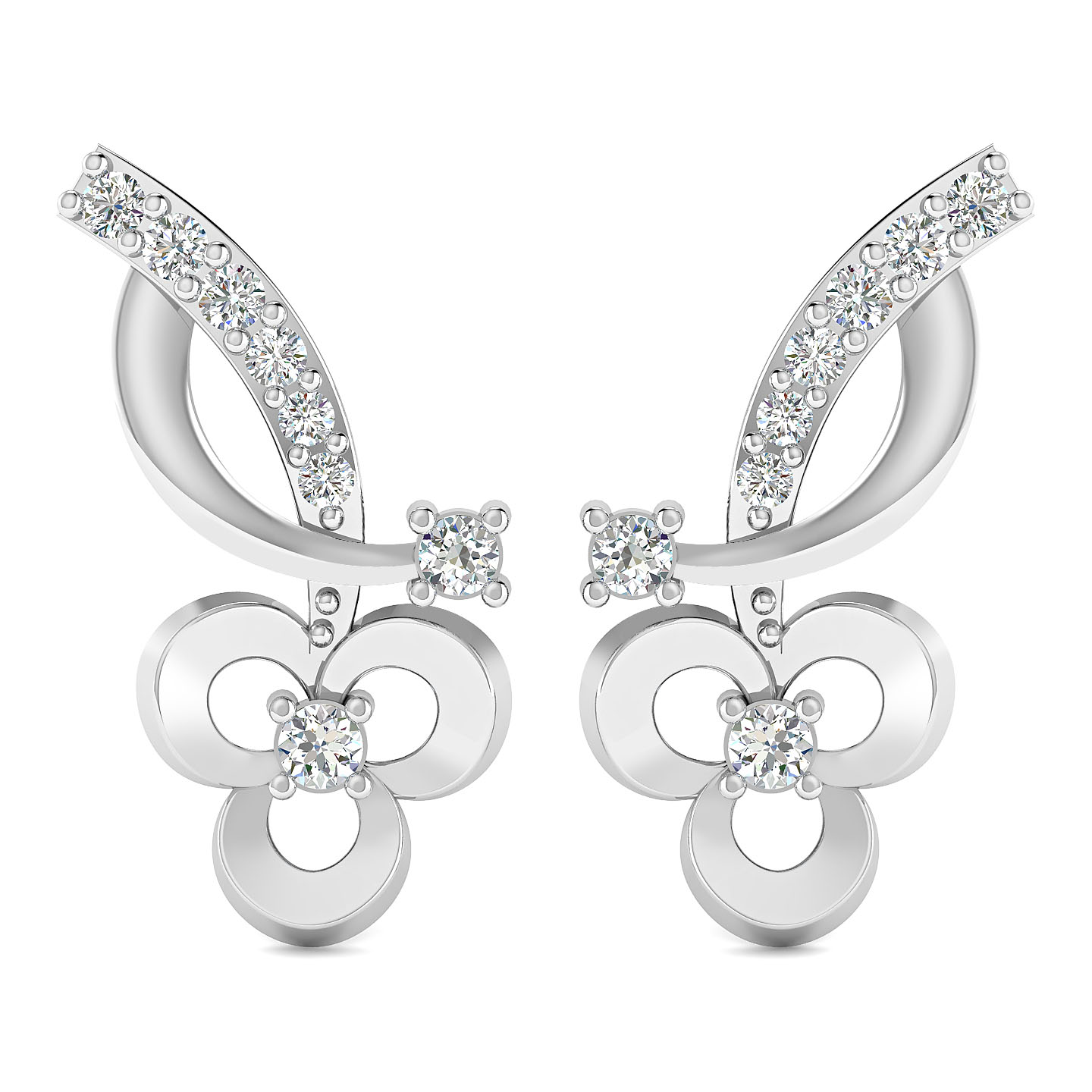 Floral Cascade Diamond Drop Earrings in White Gold